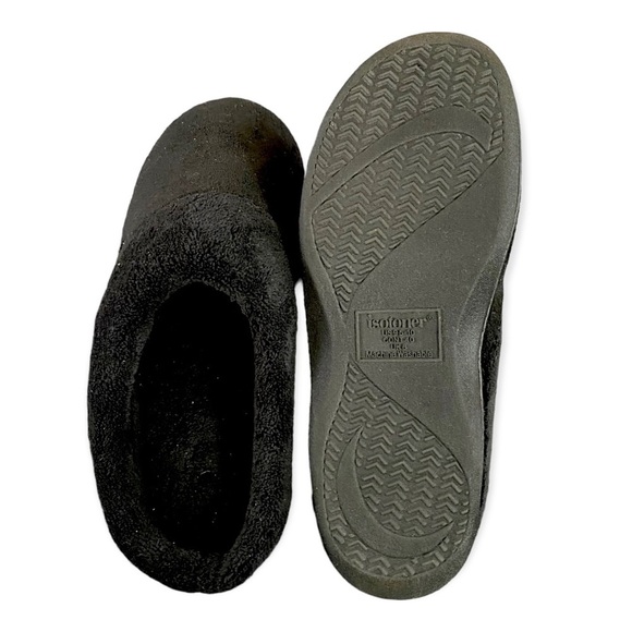 Isotoner Mixed Microterry Hoodback Black Clog Slippers 9.5 10 - Picture 4 of 5